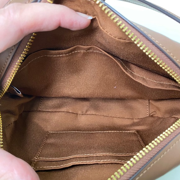 Coach Mini Jamie Camera Bag Signature Canvas Tan Brown Gold Zip Crossbody Purse - Picture 3 of 9